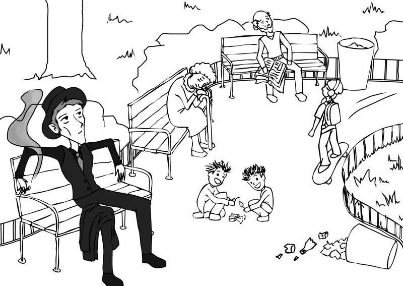 Even Death can have a relaxing day off in the park. Or is he... waiting for something? Hmm...