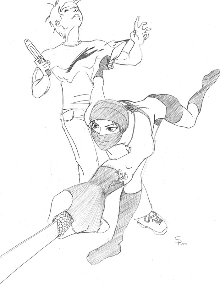 This is completely different than I was planning last night. The ninja was supposed to be a robot but I realized I can't draw robots!